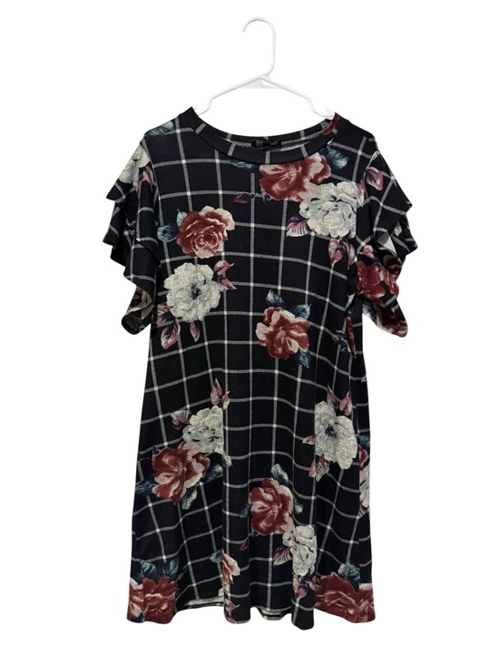 Luxology Dresses & Skirts - Luxology Black Grid Floral Mini‎ Dress with Ruffled Sleeves